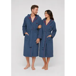 Unisex-Bademantel KANGAROOS "Luke, ideal für Sauna & Spa, Hotelbademantel, Morgenmantel" Gr. L, blau (navy), L:125cm, Walkfrottee, Hausmäntel, Unisex-Bademantel, für Damen & Herren, Bademantel mit Kapuze & Logostickerei,S-2XL
