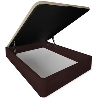 DUÉRMETE ONLINE Aufklappbares Bett, extra verstärkt, großes Fassungsvermögen, mit atmungsaktivem Deckel, abgerundete Ecken, Holz, Wenge, 105 x 190 cm