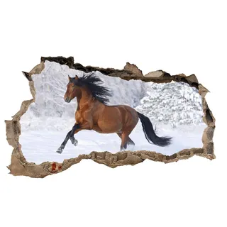 3D Wandtattoo Mauerloch Wandsticker Wandaufkleber Durchbruch Tiere selbstklebend H 60 x B 100 Schlafzimmer Wohnzimmer (WL33 Pferd im Schnee)