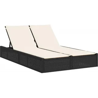 vidaXL Doppel-Sonnenliege mit Kissen Schwarz Poly Rattan - Schwarz