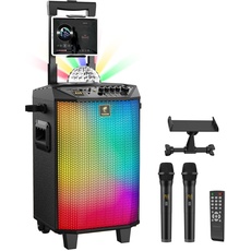 Karaoke Maschine Lautsprecher, TONOR PA Anlage mit 2 Mikrofonnen Bluetooth, Microphone Karaoke Box Gerät mit Funkmikrofon Musikbox PA-System mit Discokugel für Zuhause/Draußen/Erwachsene/Kinder K20