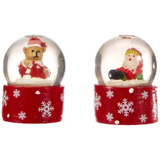 Dekohelden24 Mini-Schneekugel Weihnachtsmann/Teddybär im 2er Set, Maße H/B/Ø Kugel: ca. 5 x 3,5 cm/Ø 3,5 cm.