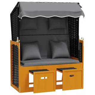 vidaXL Strandkorb mit Kissen Poly Rattan Massivholz Schwarz Anthrazit - Schwarz, Weiß