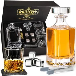 WHISISKEY Whisky Karaffe Set - Whiskey Geschenkset - Geschenke für Männer - Männergeschenke Geschenk - Geburtstagsgeschenk Mann - Klassische Dekanter 700ML, 2 Gläser, 4 Whisky Steine