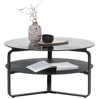 Novel Couchtisch , Grau, Schwarz , Metall, Glas , rund , Flachrohr , 80x44x80 cm , einfacher Aufbau , Wohnzimmer, Wohnzimmertische, Couchtische, Couchtische rund