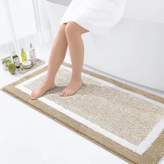 smiry rutschfeste Badezimmerteppich, Super Weich Saugfähig Badematte Waschbar Badteppich Flauschiger Duschvorleger für Badezimmer Mikrofaser Badvorleger Badematten- 60x120 cm, Beige