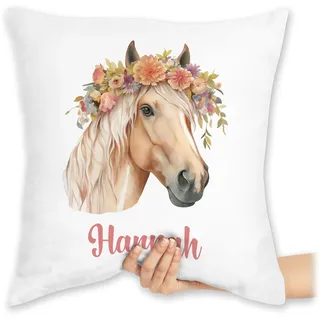 Kissen 40x40 Zierkissen - Pferdemädchen Geschenk Pferde Motiv Geschenkidee Pferd I Haflinger Pferd Geschenk Pferdeliebhaber - 40 x 40 cm - Weiß - pferdekissen Name Reiter Tiere mädchen