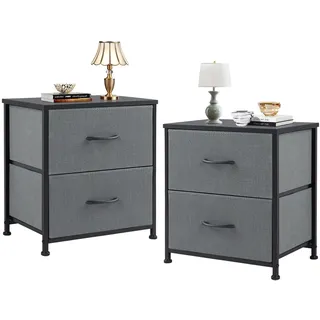 DUMOS Nachttisch 2er Set Beistelltisch Stoff Schubladenschrank Schmal Schrank Kommode Schlafzimmer Industrial Stil für Wohnzimme Kinderzimmer Flur Aufbewahrungsschrank