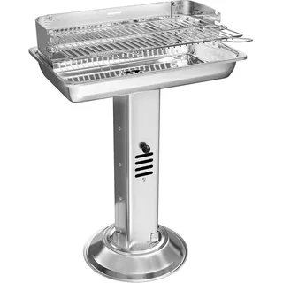 Holzkohlegrill aus Edelstahl - Säulengrill - Verchromter Grillrost - Tragbar für BBQ, Strand und Camping - Silber