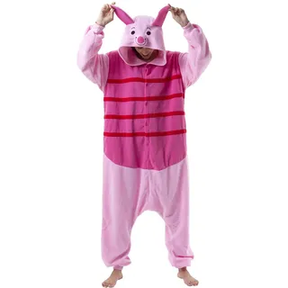 Beauty Shine Unisex Erwachsene Cartoon Kostüm Halloween Weihnachten Onesies Plüsch Cosplay Pyjama, Ferkel, L