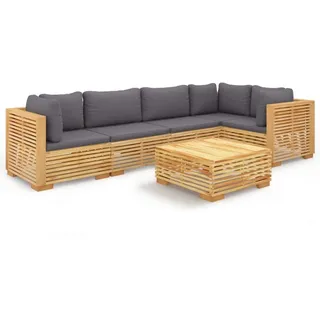 vidaXL 6-tlg. Garten-Lounge-Set mit Kissen Massivholz Teak - Braun