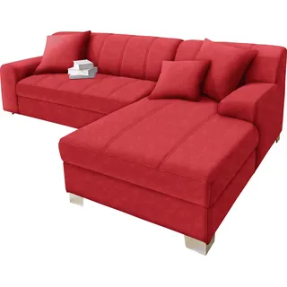 DOMO collection »Turah incl. Zierkissen, moderne Steppung, auch in Leder« wahlweise mit Bettfunktion, Schlafsofa, B/T/H: 239/152/75 cm, L-Form, rot