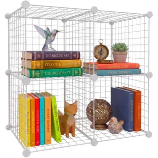Relaxdays Steckregal, Würfelregal modular, Regalsystem, 4 Cubes, DIY, HBT: 75x37x75 cm, Drahtregal, Metall, weiß