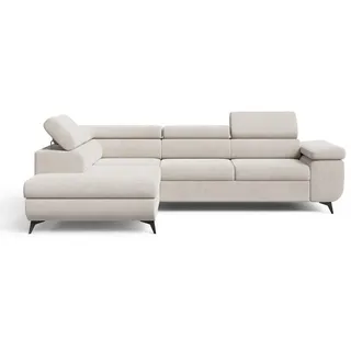 Graingold Ecksofa Argon Beige Links , Textil , Kiefer , Ottomane links,L-Form , 255x190 cm , Oeko-Tex®, Reach, Hergestellt in Europa, Handmade in Europe, Made in EU, Real Wood , Wohnzimmer, Sofas & Couches, Wohnlandschaften, Ecksofas