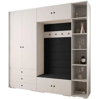 Abiks Möbel Garderoben-Set 236,7/240/47 , Weiß, Schwarz, Schwarz , Metall , Nachbildung , 13 Fächer , 240x236.7x47 cm , Garderobe, Garderoben-Sets & Garderoben-Serien, Garderoben-Sets