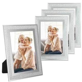 STARVAST 4er Set Glitzernder Bilderrahmen 20 x 15 cm, Bilderrahmen Glas Bilderrahmen Modern Silber für für Baby Fotos Familienfotos und Hochzeitsfotos, Geschenk, Ornament