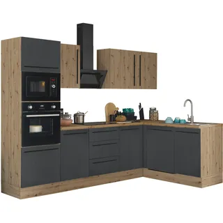 kochstation Winkelküche Florida L-Form 280 x 165 cm schwarz