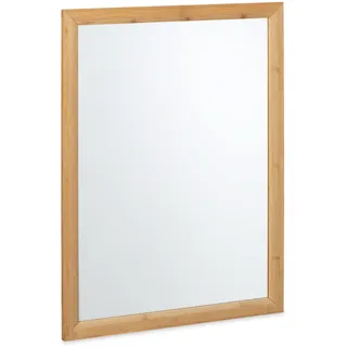 Relaxdays Wandspiegel, Bambus Rahmen, HxB: 80 x 60 cm, Wohnspiegel, Aufhängespiegel Badezimmer, Garderobe & Flur, Natur
