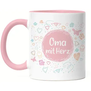 Hey!Print Oma mit Herz Tasse Rosa Dankeschön Geschenk Danke Sagen Für Alles Lieblingsoma Omi