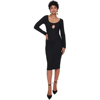TRENDYOL Damen Trendyol Woman Maxi Bodycone Tiefer Rundhals Gestrickt Kleid, Schwarz, L EU