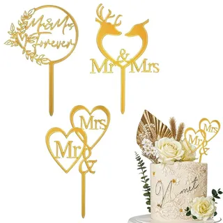 NOPKESV 3 Pcs Cake Topper Hochzeit, Mr & Mrs Deko, Liebe Hochzeitstortedeko, Tortenstecker für Hochzeitsfeier, Jubiläum, Verlobung