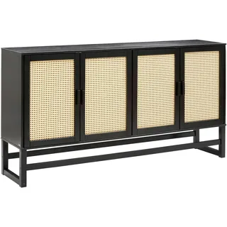 Home Affaire Sideboard »Linz«, Kommode mit Rattangeflecht auf den Türfronten, aus Massivholz, schwarz