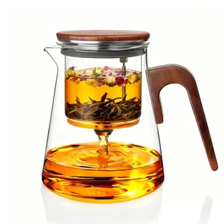 ZENS Magic Teekanne Glas mit Sieb,800ml Losen Teezubereiter, Walnussholz | Teekanne mit Magnet Deckel für Tee Zubereitung, Vantage Teapot for Teeliebhaber Geschenke