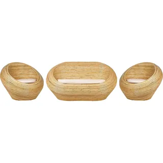 BELIANI Lounge Set Naturfarben Rattan 3-Teilig Geflochten Sofa u. 2 Sessel mit Beigen Kissen Nest-Optik Boho Outdoor Indoor Garten Terrasse Rattanmöbel - Beige