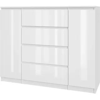 Kommode AVEN 120 cm - weiß lackiert - mit 4 Schubladen und 2 Schränken - Schlafzimmer, Kinderzimmer, Jugendzimmer - TV-Schränk - Weiß - Weiß