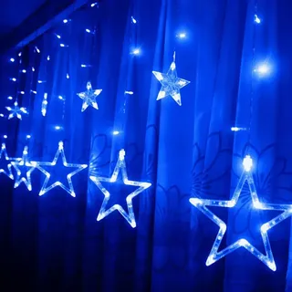 LED Vorhang mit beleuchteten Sternen 2,5*1 Meter Blau für Weihnachten Deko Schmuck Fensterdeko Schaufenster Dekoration - Blau