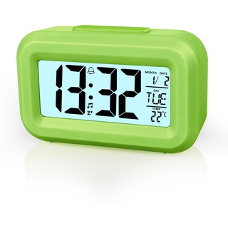 Vicloon Wecker Digital,LCD Display Tischuhr mit Snooze,12/24 Stunden,Datum,Temperaturanzeige,Timer-Funktion,Batteriebetrieben für Schlafzimmer Home Office Reisen(Grün)