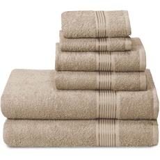 Elvana Home Ultraweiches 6er-Pack Baumwoll-Handtuch-Set, enthält 2 Badetücher 71,1 x 139,7 cm, 2 Handtücher 40,6 x 61 cm und 2 Waschlappen 30,5 x 30,5 cm, ideal für den täglichen Gebrauch, kompakt und