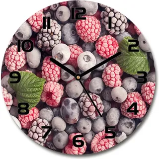 Wanduhr aus Glas 30fi Glasbild Glasuhr Gehärtetes Glas - schwarze-zeiger - Frozen forest fruits - Blau