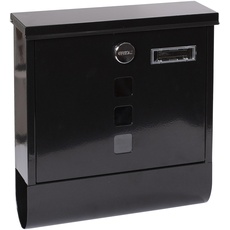 ARREGUI Chance E7004 Briefkasten aus Verzinktem Stahl mit Zeitungsrolle, Postkasten + Zeitungsbox, Größe M (DIN A4) Wandbriefkasten mit Zeitungsfach, Sichtfenstern, Namensschild, Schwarz