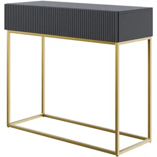 Selsey Konsolentisch Mit Schublade Beistelltisch 90 cm Eingangstisch Konsole Schminktisch Veldio Schwarz Goldene Beine