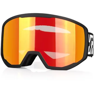 EXP VISION Skibrille für Damen und Herren, Snowboard Brille Schneebrille OTG 100% UV-Schutz Skibrille für brillenträger, Anti-Nebel Snowboard Brille Ski Goggles (Schwarzer Rahmen Rot)