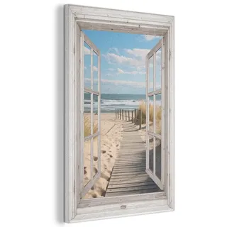 MuchoWow Akustikbild Fenster - Meer - Küste - Natur - Ausblick - Strand - Wattenmeer Wanddeko 60x90 cm , Beige , Kunststoff , Rechteckig , 60x90x0.9 cm , Tapeten & Wandverkleidungen, Akustikpaneele