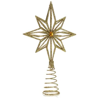 COM-FOUR COM-FOUR® Deko Stern Weihnachten - Weihnachtsdekoration Stern - Aufsteller Weihnachtsstern mit Glitzer - Christbaumspitze (goldfarben - S)