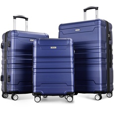 Merax Hartschalengepäck mit Spinnrollen, leichtes Gepäckset, erweiterbarer ABS-Koffer mit TSA-Schloss, Navy, 3-Piece Set (20/24/28), Erweiterbares ABS-Hartschalen-Gepäck-Set, 3-teilig, Koffer mit
