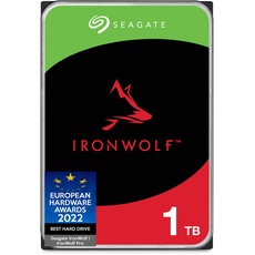 Seagate IronWolf, 1 TB interne Festplatte, NAS HDD, 3.5 Zoll, 5400 U/Min, CMR, 64 MB Cache, SATA 6 GB/s, silber, FFP, inkl. 3 Jahre Rescue Service, Modellnr.: ST1000VNZ08