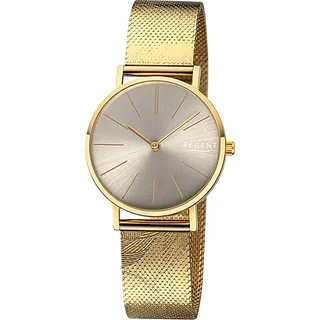 REGENT Damenuhr Edelstahl-Armbanduhr Analog Mesh Metallarmband gold URBA901