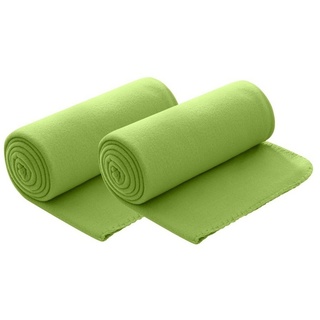 Wometo 2er Set Polar Fleecedecke oekoTex 130x160 ca. 400g mit Anti-Pilling und Kettelrand grün grasgrün