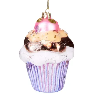 BRUBAKER Cupcake - Handbemalte Weihnachtskugel aus Glas | Mundgeblasener Christbaumschmuck Figuren lustig Deko Anhänger Baumkugel - 13 cm