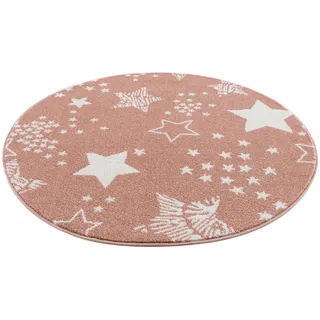 Carpet City Kinderteppich »Anime9387«, rund, 11 mm Höhe, Sternen-Teppich, Weicher Flor, Pflegeleicht, Kinderzimmer, rosa