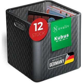 Novaliv 12x Box 30x30x30 cm Kunststoff Boxen für Kallax Regal Körbe 30x30 Aufbewahrungsbox als Schrank Kisten ideal als Kisten für Kallax Regal Fal