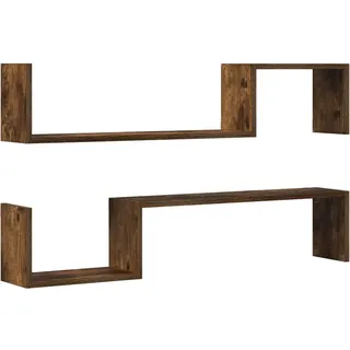 vidaXL Wandregalset 2-teilig 100/15/20 cm aus Holzwerkstoff Räuchereiche Dekor , Dunkelbraun , Strukturbuche , Rechteckig , 100x20x15 cm , Wohnzimmer, Regale, Wandregale