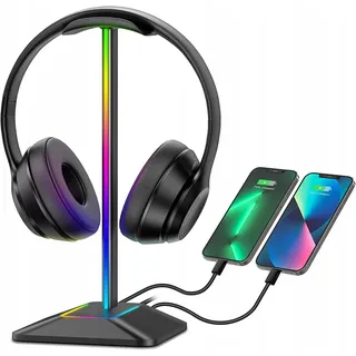 Gaming-Kopfhörerständer, Kopfhörerhalter, Headset Halterung Kopfhörerhalter für Gaming-Headsets RGB USB LED Schwarz - Schwarz