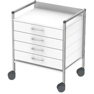neoLab 2-7023 Stahl/Verchromt Variocar Basiswagen mit 4 Schubladen, 60cm Länge x 45cm Breite x 73cm Höhe, Silber/Weiß