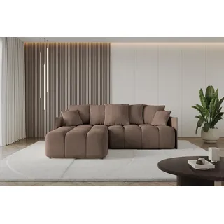 altdecor Eckcouch Samt mit Schlaffunktion 2-Sitzer Braun
