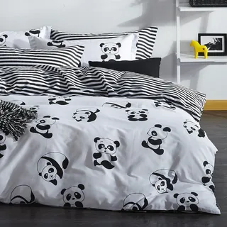 L'Essentiel Linge de Maison, Panda- ELR6128, Schwarz,Weiß, Bettdecken, 65% Baumwolle / 35% Polyester - Schwarz, Weiß